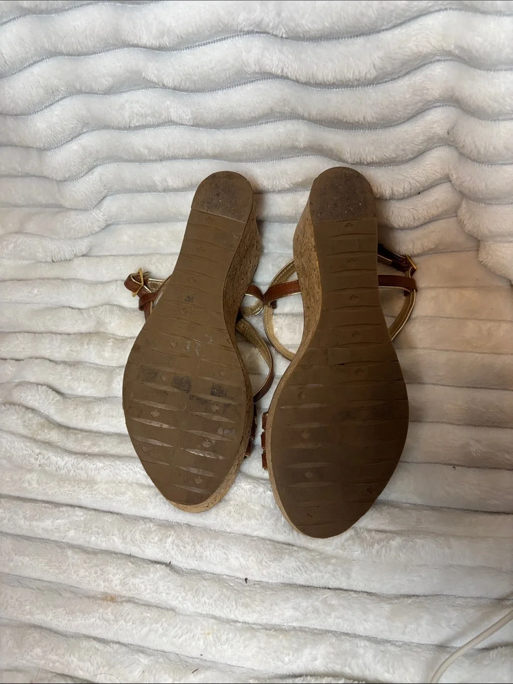 Kate Spade New York Brown/Gold Strappy Platform Cork Wedge Sandals EUC Size 8